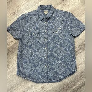 Vintage Lucky Brand Men's Large  Blue Western style Paisley Button Down Shirt